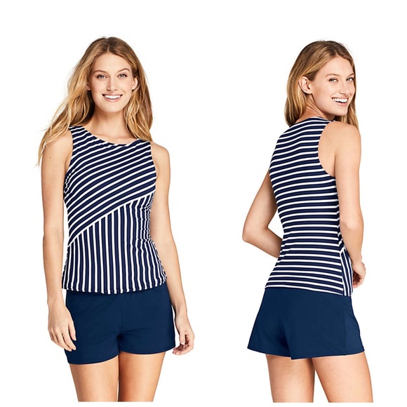 Lands' End Swim Lands End High Neck Tankini Top Swimsuit Modest